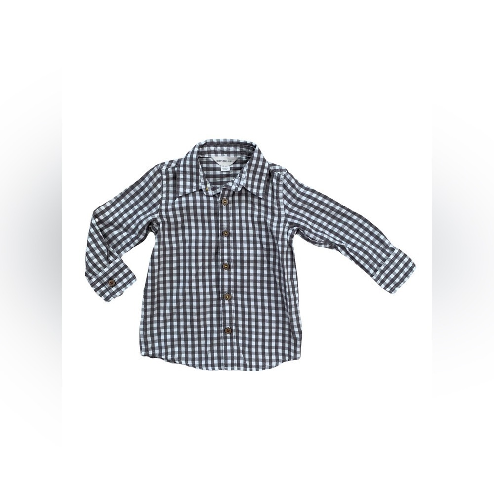 Burt's Bees Size 18 Months Grey and White Gingham Button Down